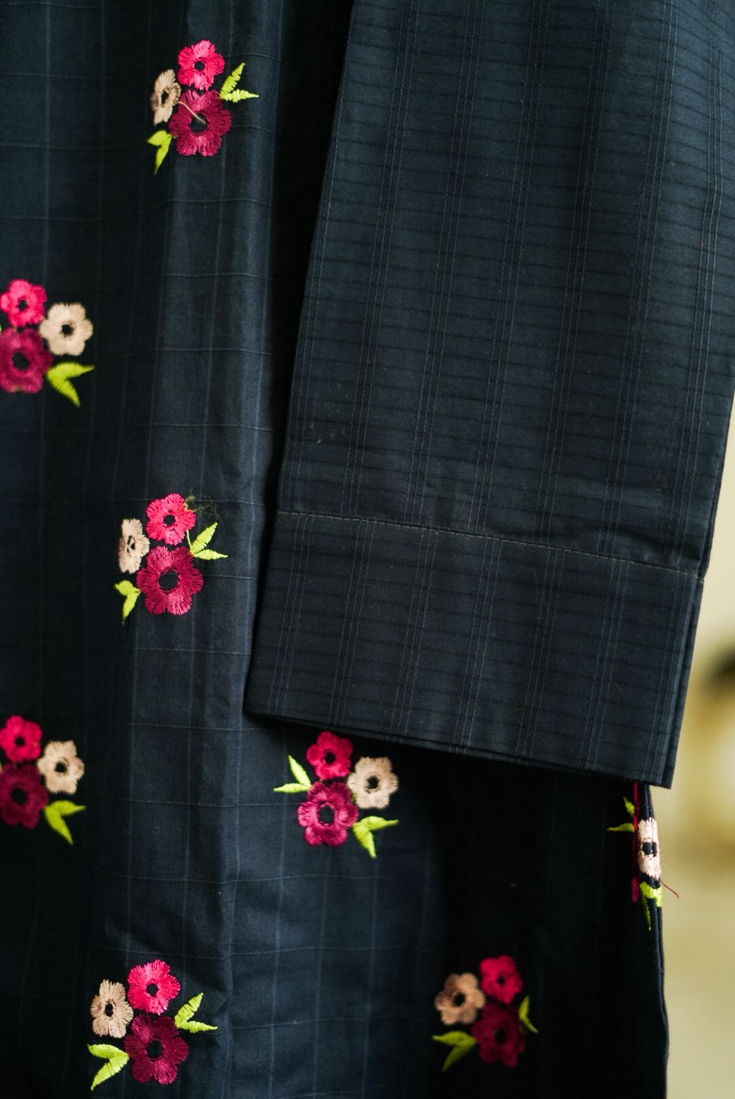 Embroidery blue with flowers