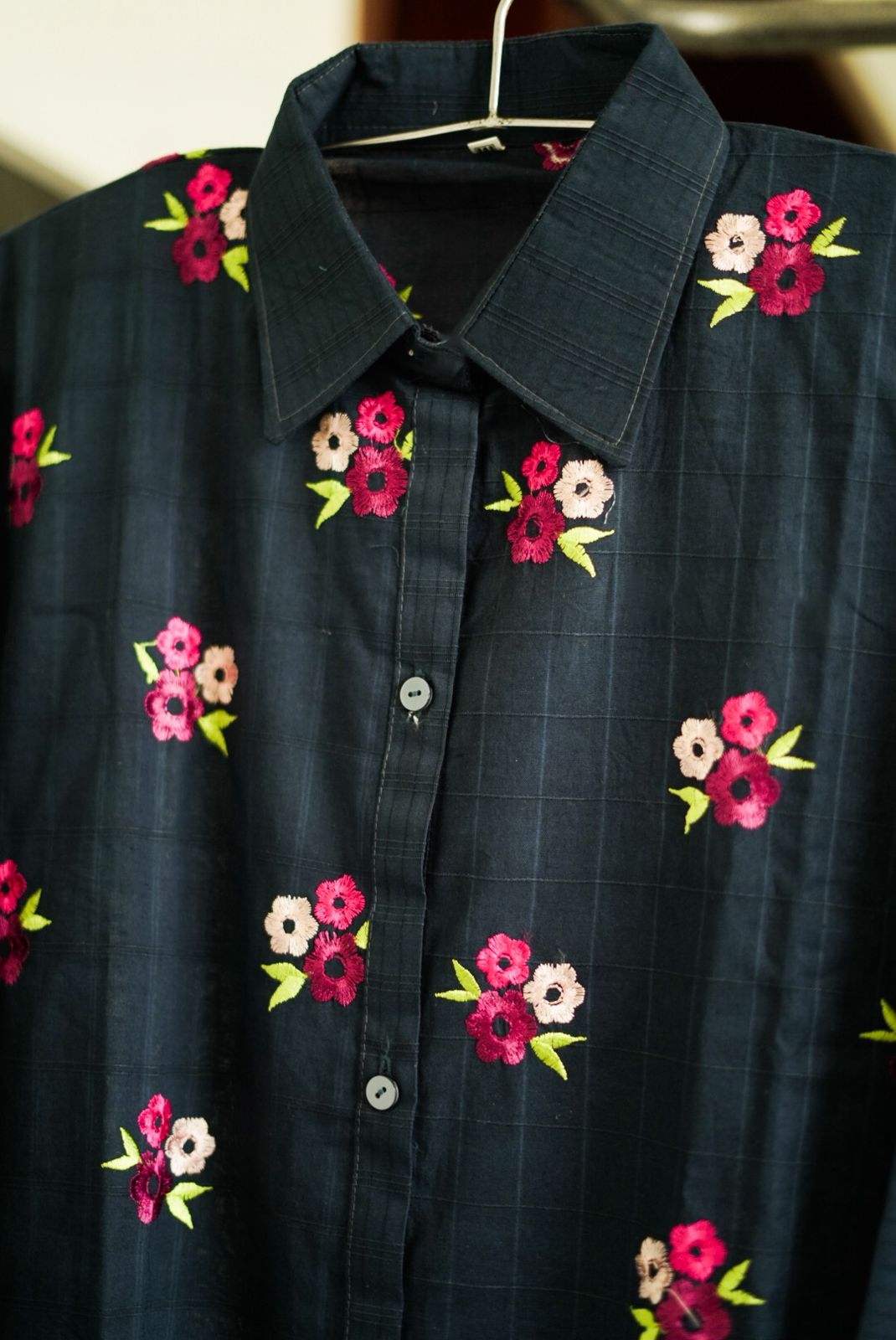 Embroidery blue with flowers